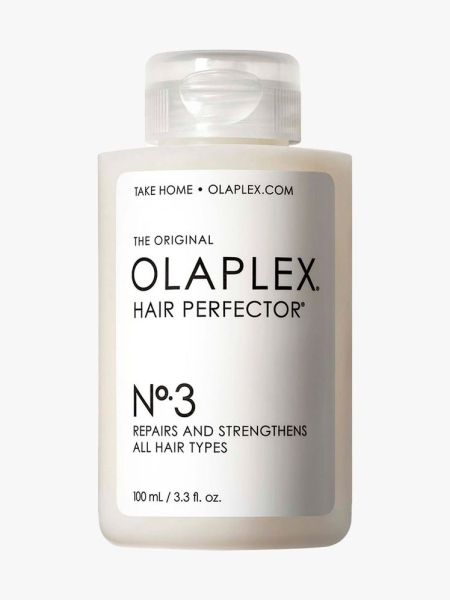 Olaplex No. 3 Hair Repair Perfector white bottle on light gray background